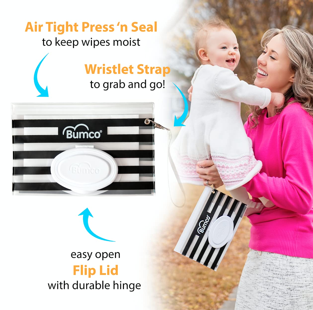 Bumco Airtight Wipes Dispenser (Blue Stripe)