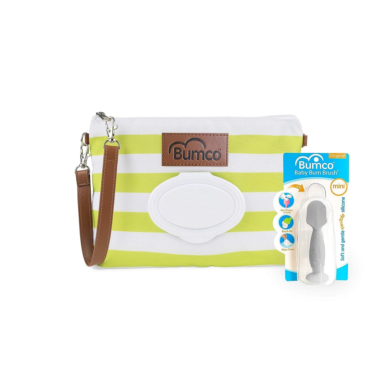 Bumco Diaper Clutch & Mini Baby Bum Brush Bundle (Green/Gray)