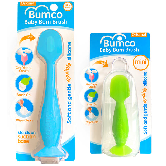 Bumco 2-Pack Full-Size & Mini Baby Bum Brush Bundle (Blue/Grey)