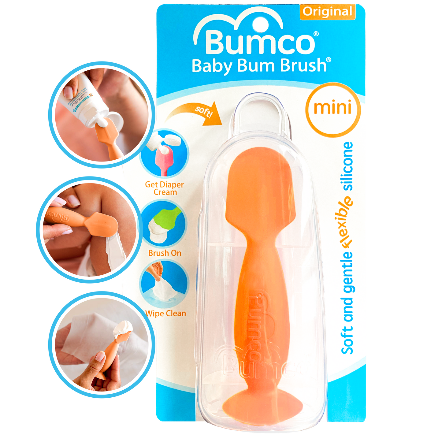 Bumco Mini Baby Bum Brush with Travel Case (Orange)