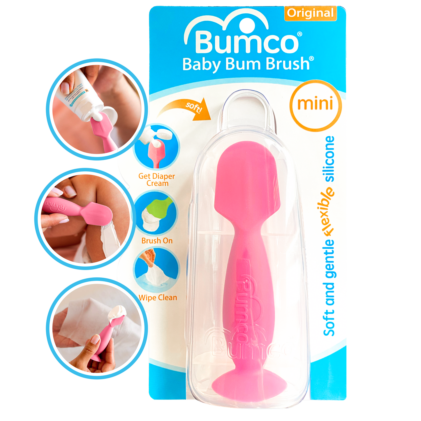 Bumco Mini Baby Bum Brush with Travel Case (Pink)