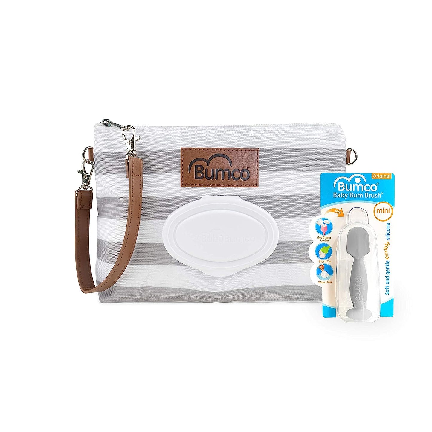 Bumco Diaper Clutch & Mini Baby Bum Brush Bundle (Grey/Grey)