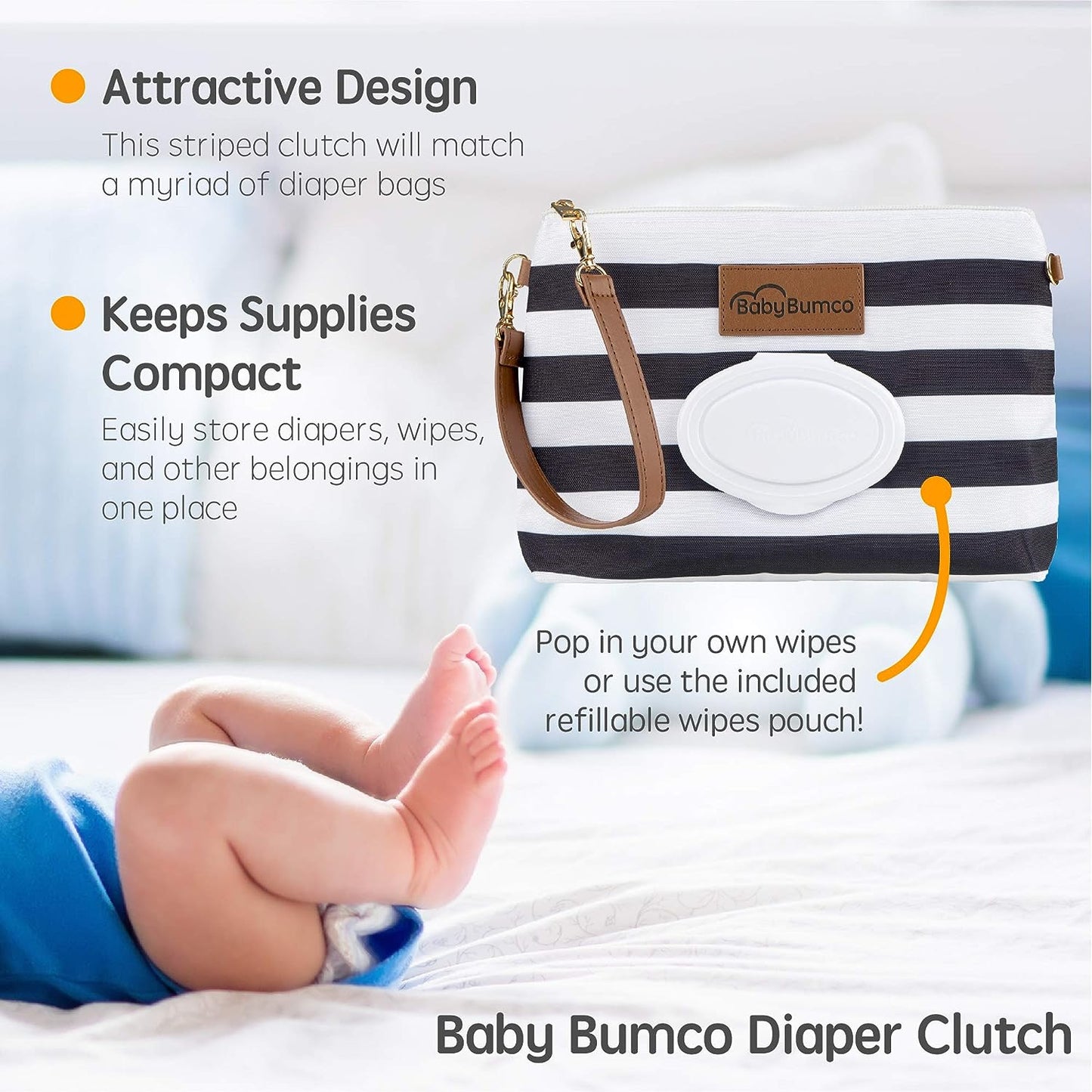 Bumco Diaper Clutch & Mini Baby Bum Brush Bundle (Black/Gray)