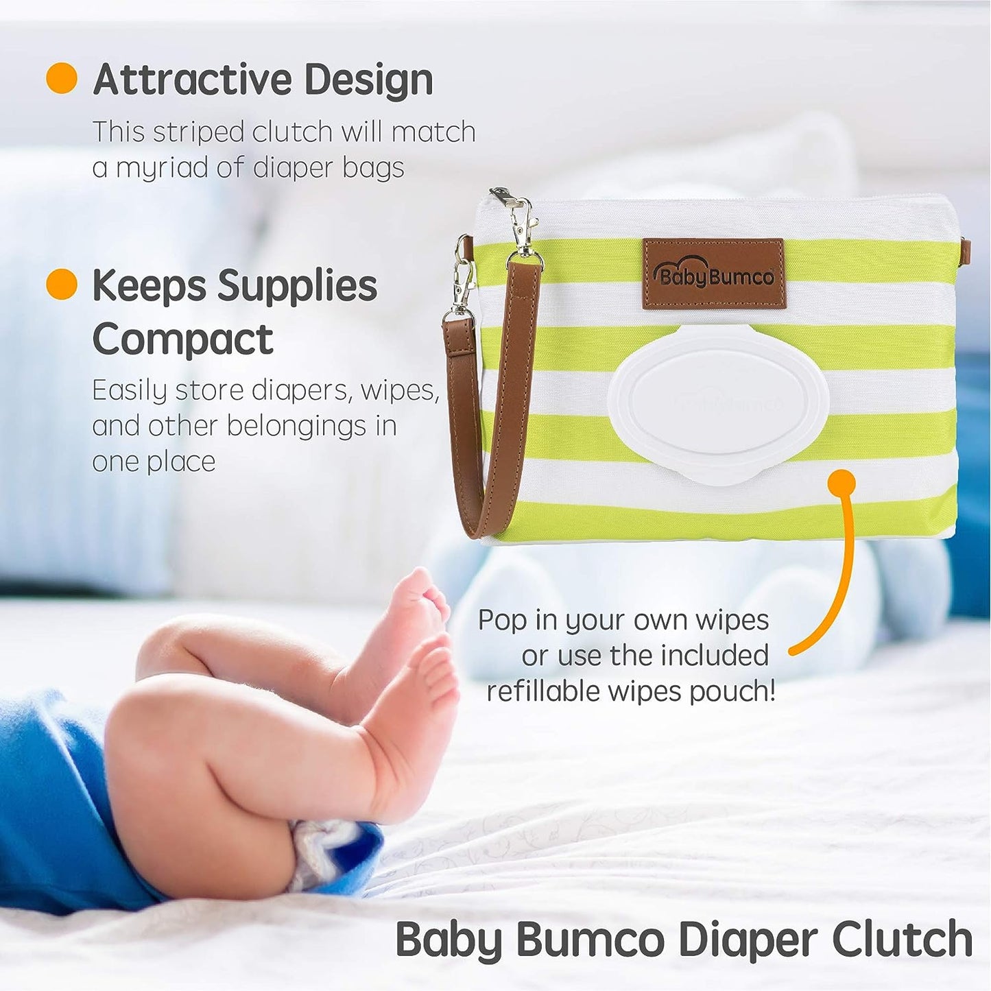 Bumco Diaper Clutch & Mini Baby Bum Brush Bundle (Green/Gray)