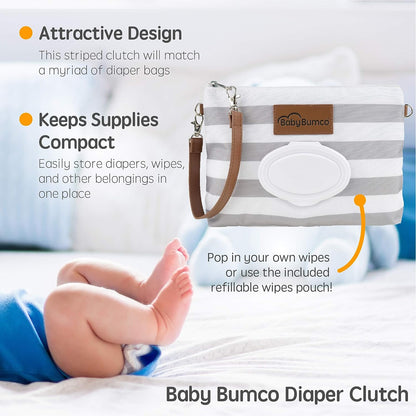 Bumco Diaper Clutch & Mini Baby Bum Brush Bundle (Grey/Grey)