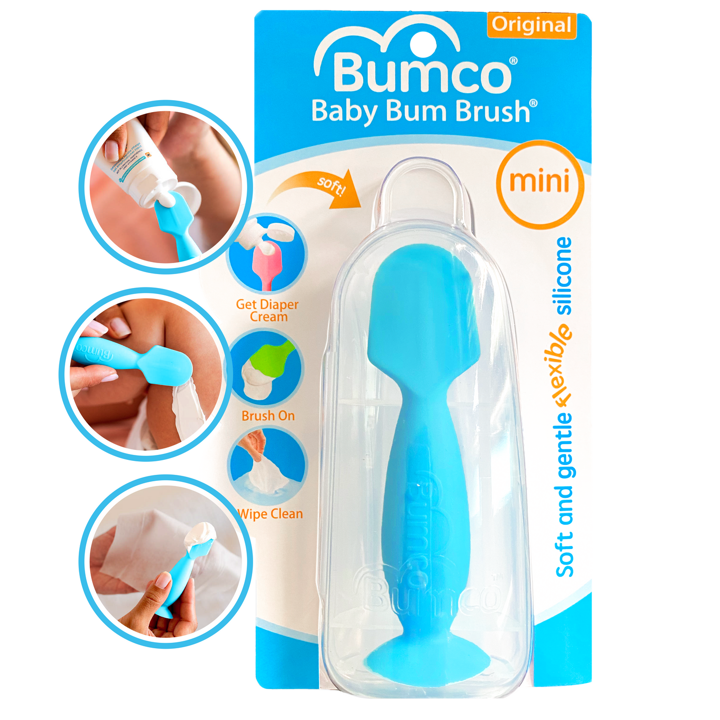 Bumco Mini Baby Bum Brush with Travel Case (Blue)