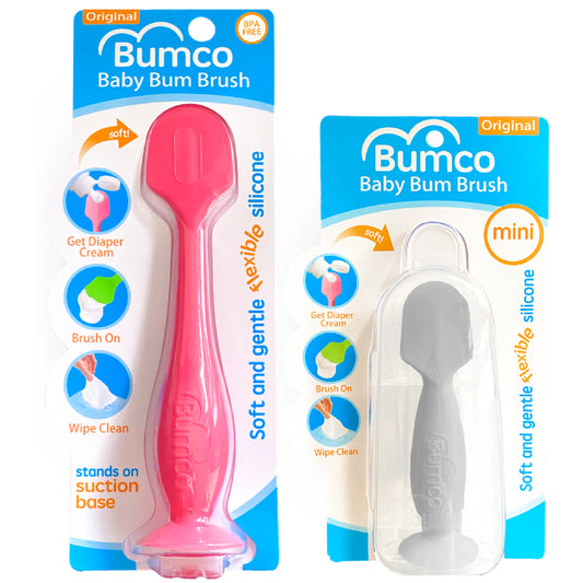 Bumco 2-Pack Full-Size & Mini Baby Bum Brush Bundle (Pink/Grey)