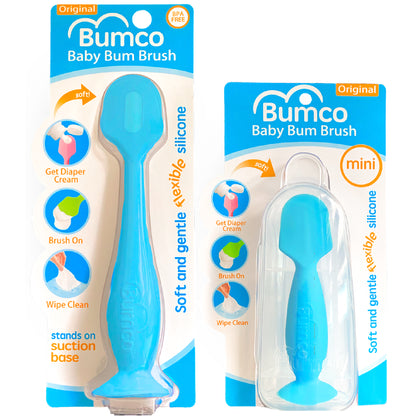 Bumco 2-Pack Full-Size & Mini Baby Bum Brush Bundle (Blue/Blue)