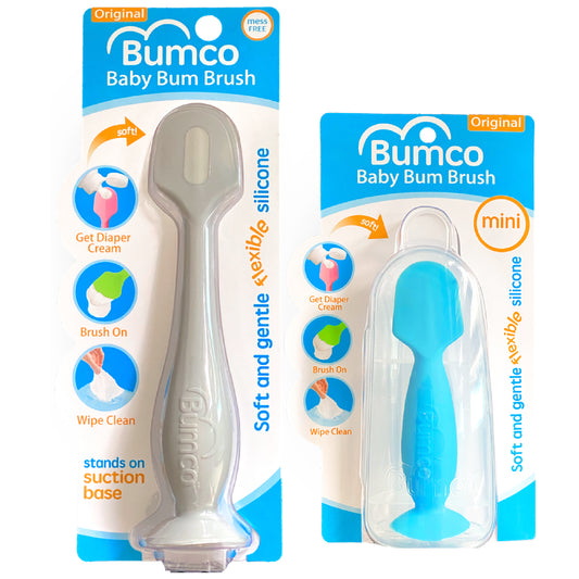 Bumco 2-Pack Full-Size & Mini Baby Bum Brush Bundle (Grey/Blue)