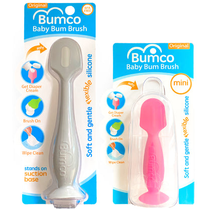 Bumco 2-Pack Full-Size & Mini Baby Bum Brush Bundle (Grey/Pink)