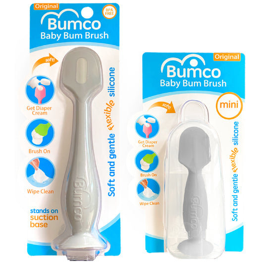 Bumco 2-Pack Full-Size & Mini Baby Bum Brush Bundle (Grey/Grey)