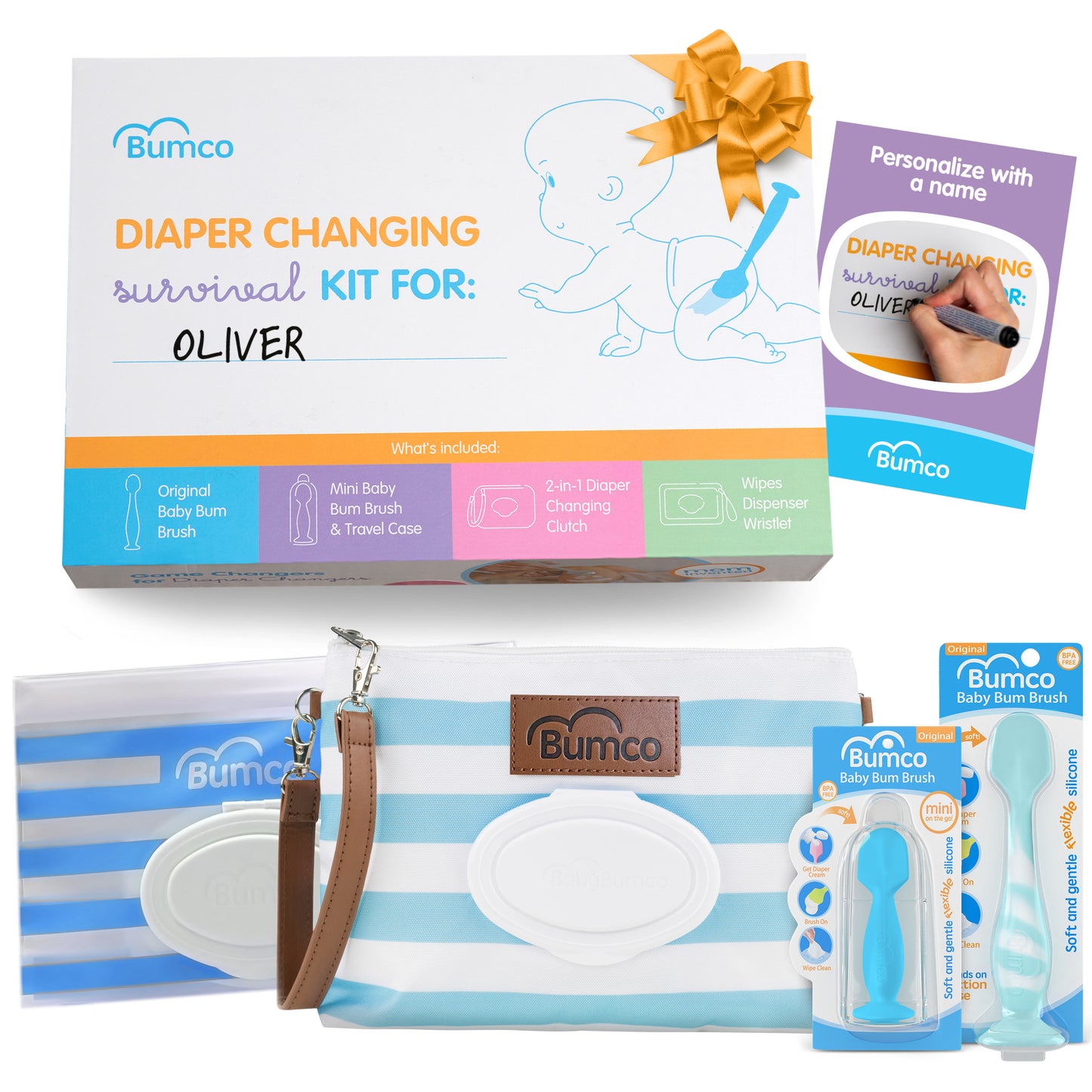 Bumco 'Diaper-Changing Survival Kit' Personalized Gift Set for Newborns (Blue)